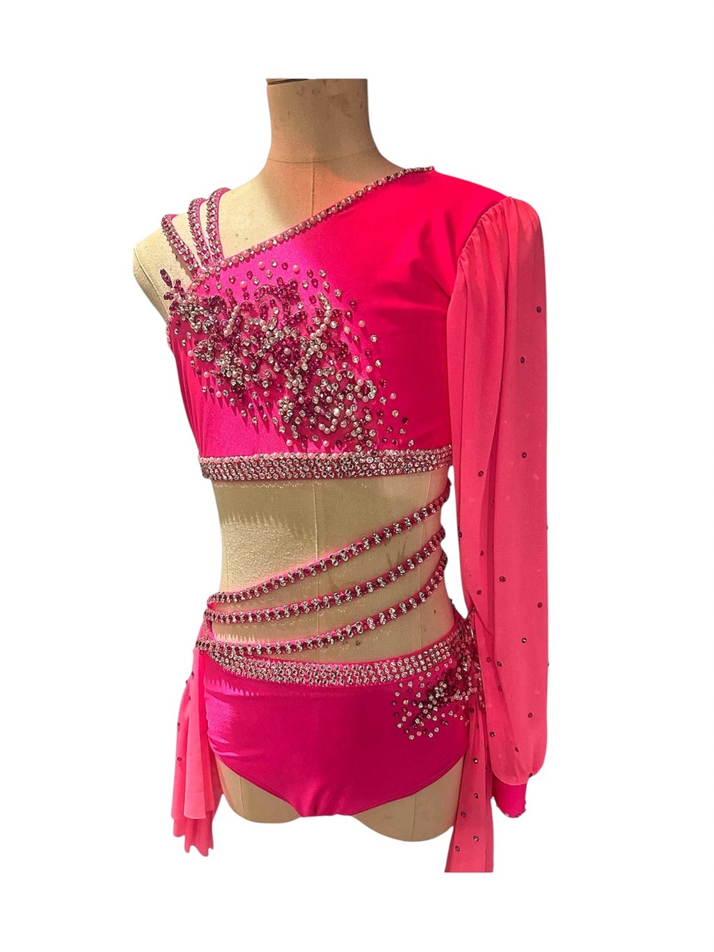 Custom Hot Pink Rhinestone Lyrical Dance Costume Competition LC XLC
